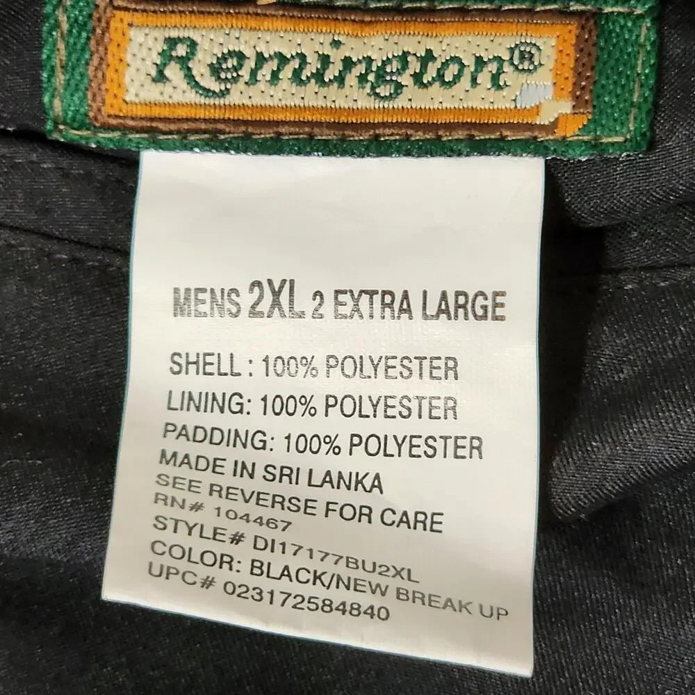 Remington Vest Mens 2XL Brown Camo Reversible Quilted Hunting Outdoor Full Zip